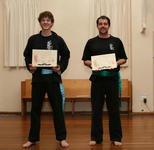 Scott Savage and a temporarily bearded Michael O'Connor after their grading to, respectively, Blue and Green Sash
