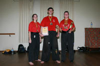 Wasu Bean, Sifu Bellchambers and Wasu Hardy with their medals and trophies - well done all!!