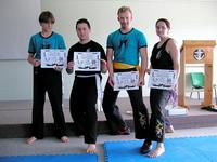 Adam, Taro, Brendan and Ingrid with their Grading certificates, and wearing their new Sashes. Again, well done!